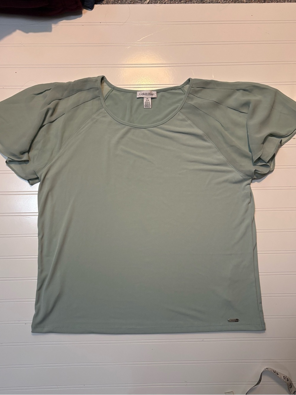 Calvin Klein Light Sage Short Sleeve Scoop Neck Flutter Sleeve Top